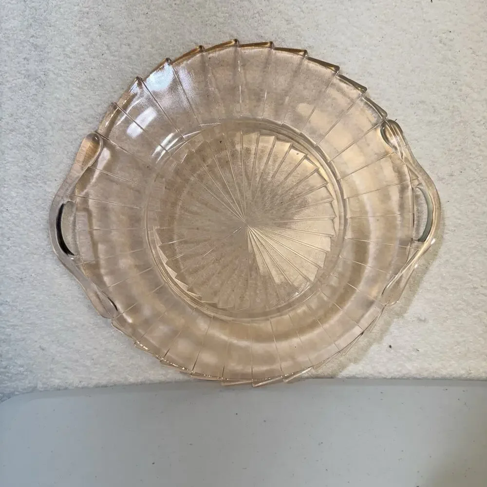Jeannette Glass Co. Sierra/Pinwheel Pink Depression Glass 2 Handled Serving Tray